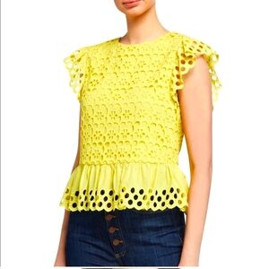 Alice + Olivia yellow eyelet top